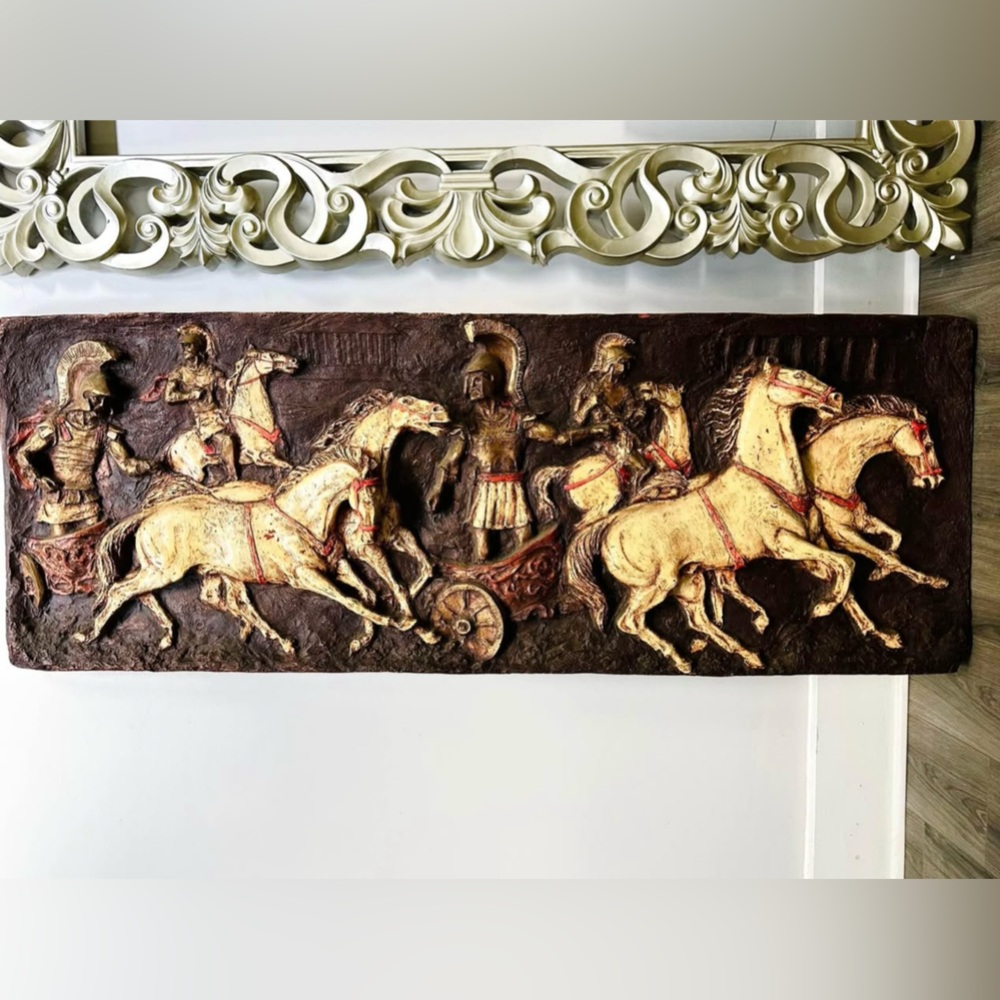 Antique Style Chariot Wall Art in Brown and Cream